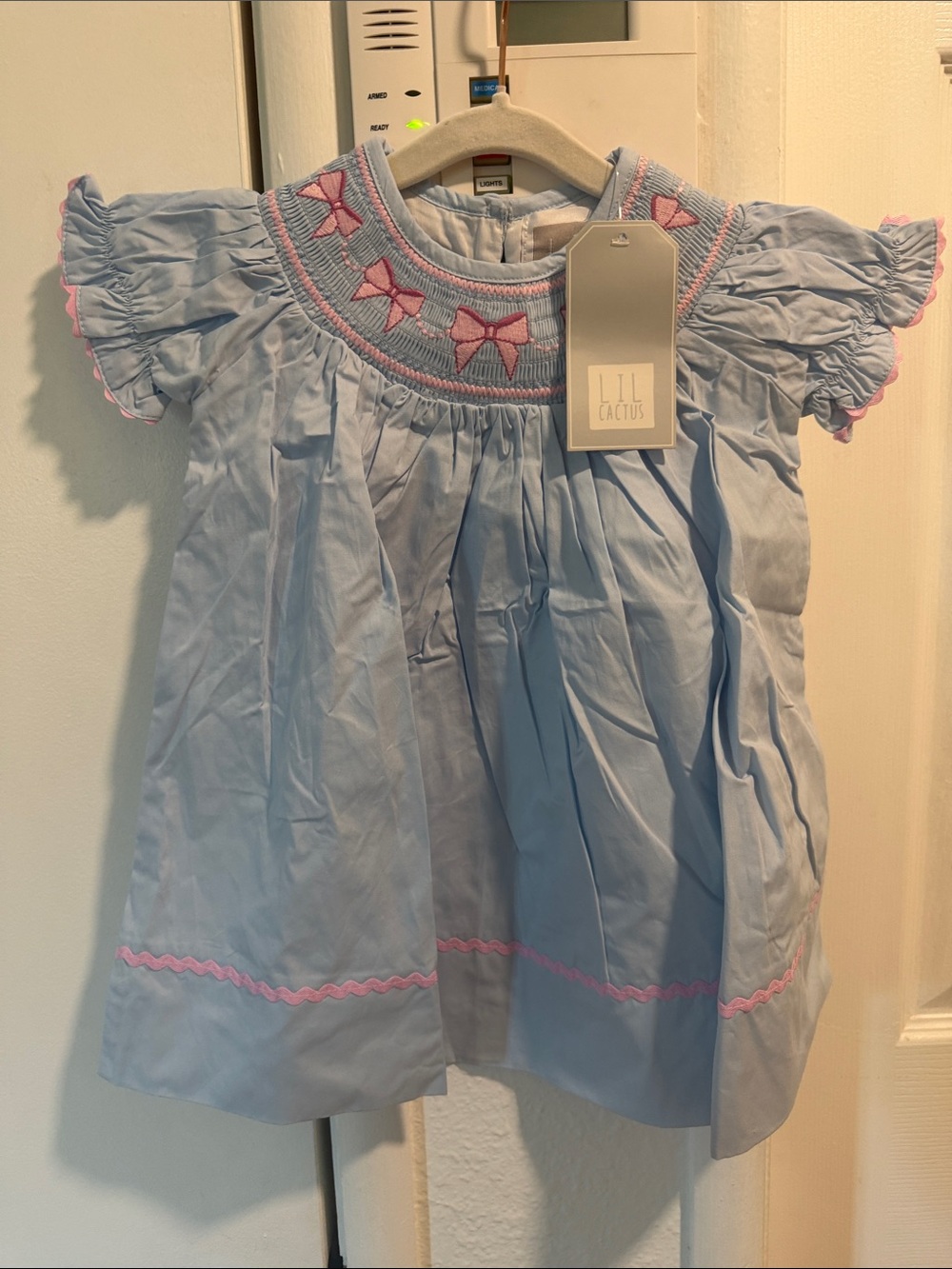 Lands' End Light Blue Dress with Pink Trim and Bows